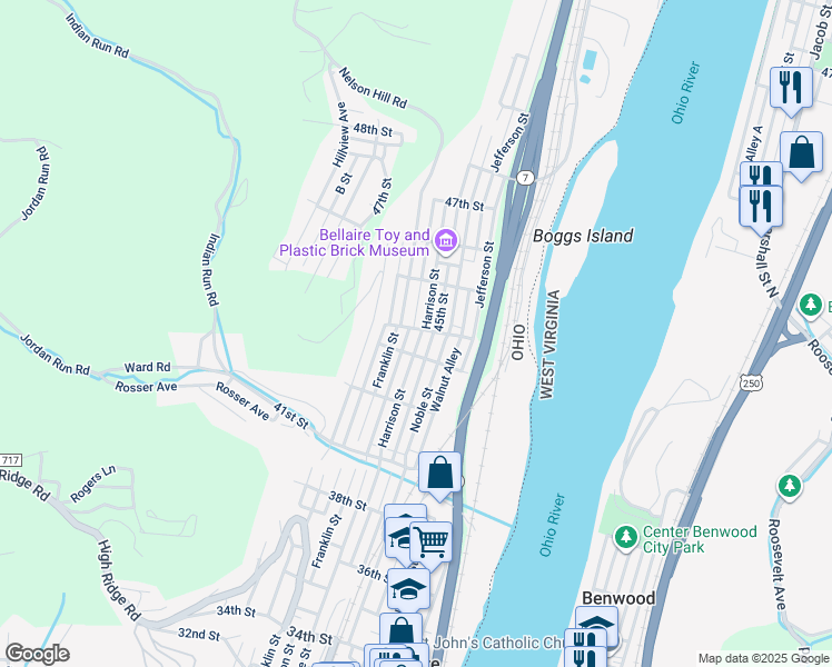 map of restaurants, bars, coffee shops, grocery stores, and more near 4365 Harrison Street in Bellaire