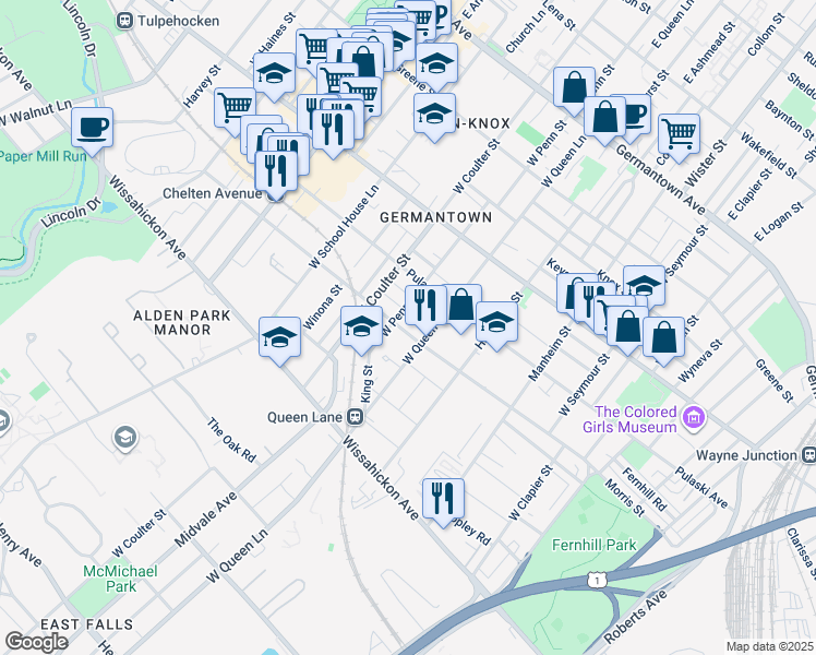 map of restaurants, bars, coffee shops, grocery stores, and more near 5329 Morris Street in Philadelphia