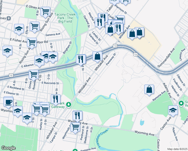map of restaurants, bars, coffee shops, grocery stores, and more near 5069 Whitaker Avenue in Philadelphia