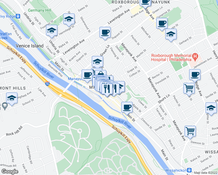 map of restaurants, bars, coffee shops, grocery stores, and more near 118 Cotton Street in Philadelphia