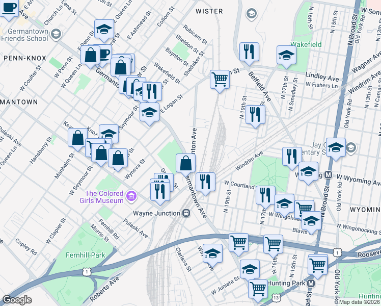 map of restaurants, bars, coffee shops, grocery stores, and more near 4661 Stenton Avenue in Philadelphia