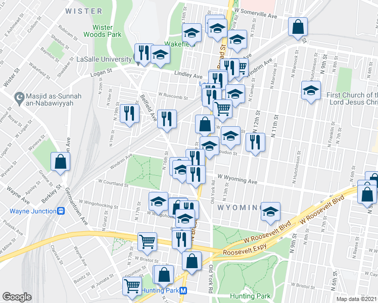 map of restaurants, bars, coffee shops, grocery stores, and more near 4745 North 15th Street in Philadelphia
