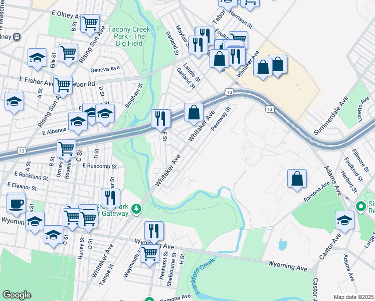 map of restaurants, bars, coffee shops, grocery stores, and more near 5071 Whitaker Avenue in Philadelphia