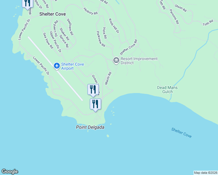 map of restaurants, bars, coffee shops, grocery stores, and more near 245B Machi Road in Whitethorn