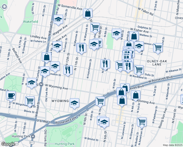 map of restaurants, bars, coffee shops, grocery stores, and more near 4840 North 9th Street in Philadelphia
