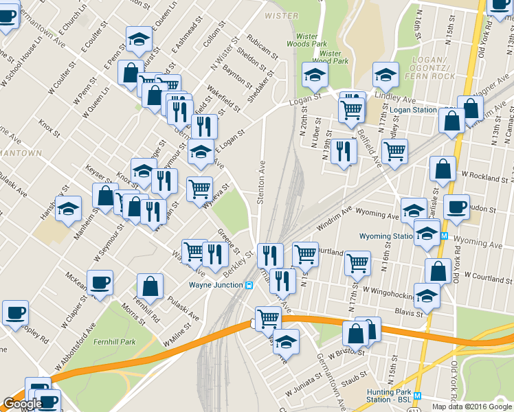 map of restaurants, bars, coffee shops, grocery stores, and more near 4661 Stenton Avenue in Philadelphia