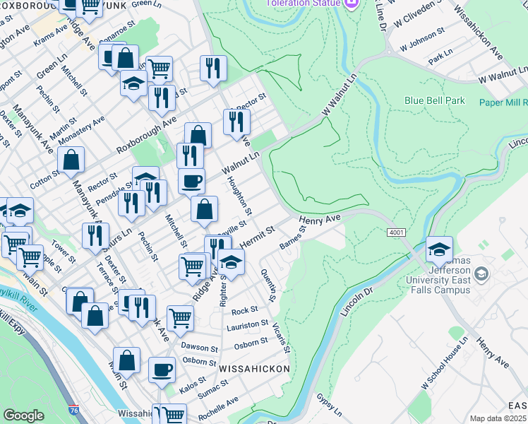 map of restaurants, bars, coffee shops, grocery stores, and more near 602 Seville Street in Philadelphia