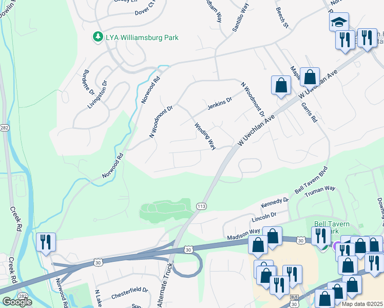 map of restaurants, bars, coffee shops, grocery stores, and more near 500 Campbell Circle in Downingtown