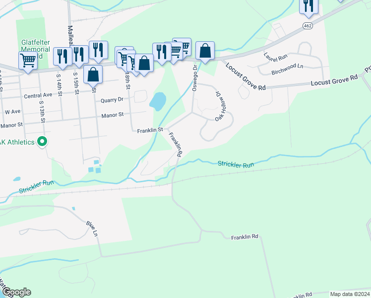 map of restaurants, bars, coffee shops, grocery stores, and more near 175 Franklin Road in Columbia