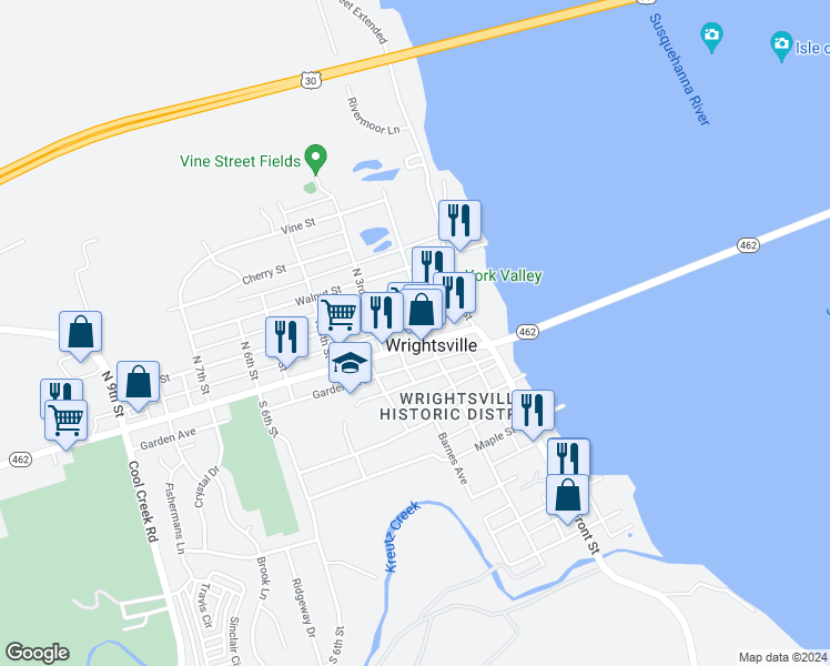 map of restaurants, bars, coffee shops, grocery stores, and more near in Wrightsville