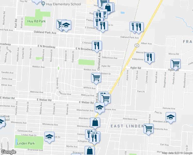 map of restaurants, bars, coffee shops, grocery stores, and more near 2867 Cleveland Avenue in Columbus