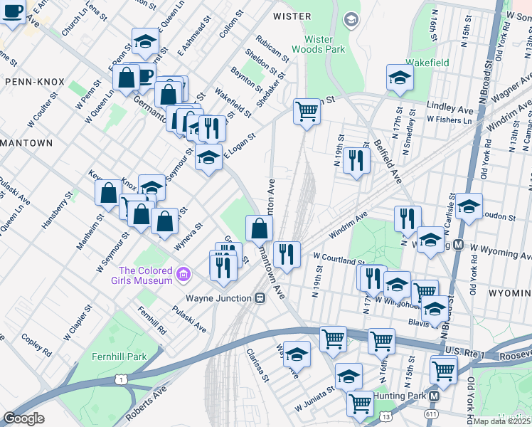 map of restaurants, bars, coffee shops, grocery stores, and more near 4658 Stenton Avenue in Philadelphia