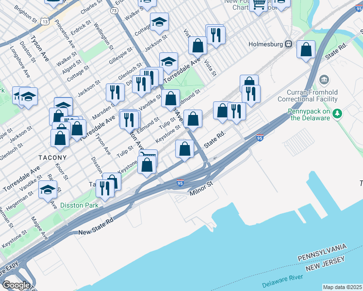 map of restaurants, bars, coffee shops, grocery stores, and more near 4945 Wellington Street in Philadelphia
