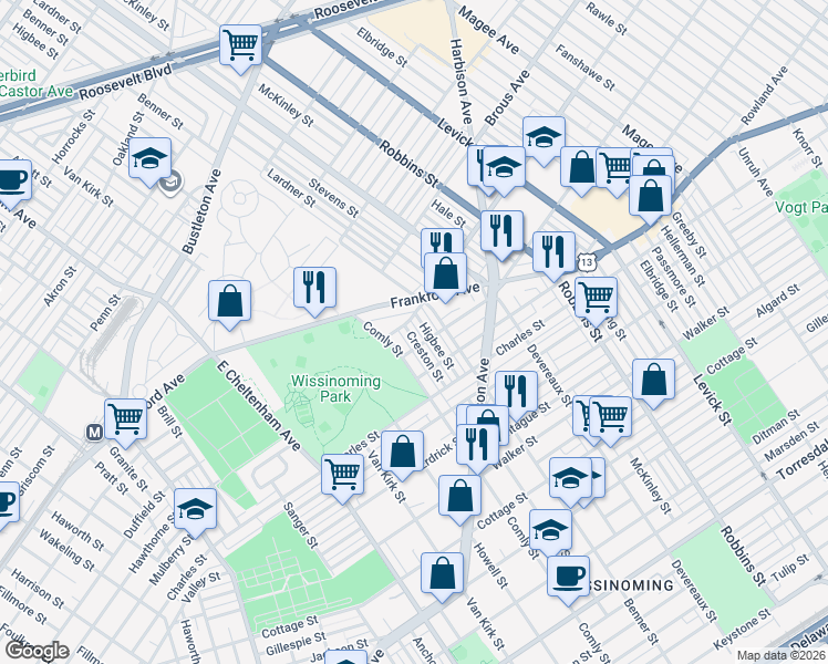 map of restaurants, bars, coffee shops, grocery stores, and more near 4002 Creston Street in Philadelphia