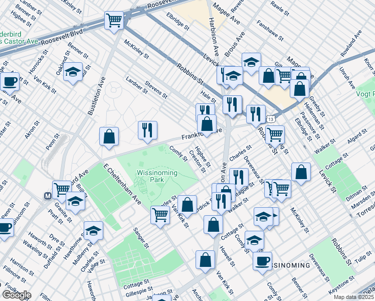map of restaurants, bars, coffee shops, grocery stores, and more near 4002 Creston Street in Philadelphia