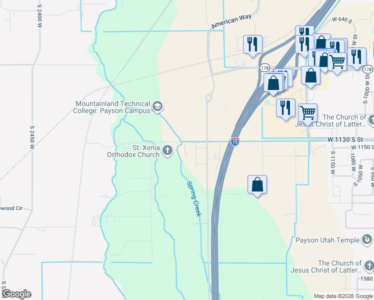 map of restaurants, bars, coffee shops, grocery stores, and more near 4675 West 11200 South Street in Payson