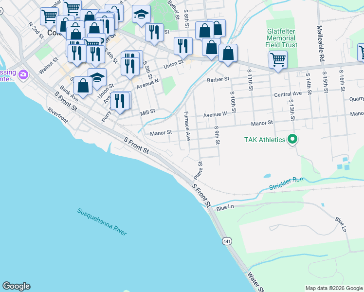 map of restaurants, bars, coffee shops, grocery stores, and more near 725 Florence Street in Columbia