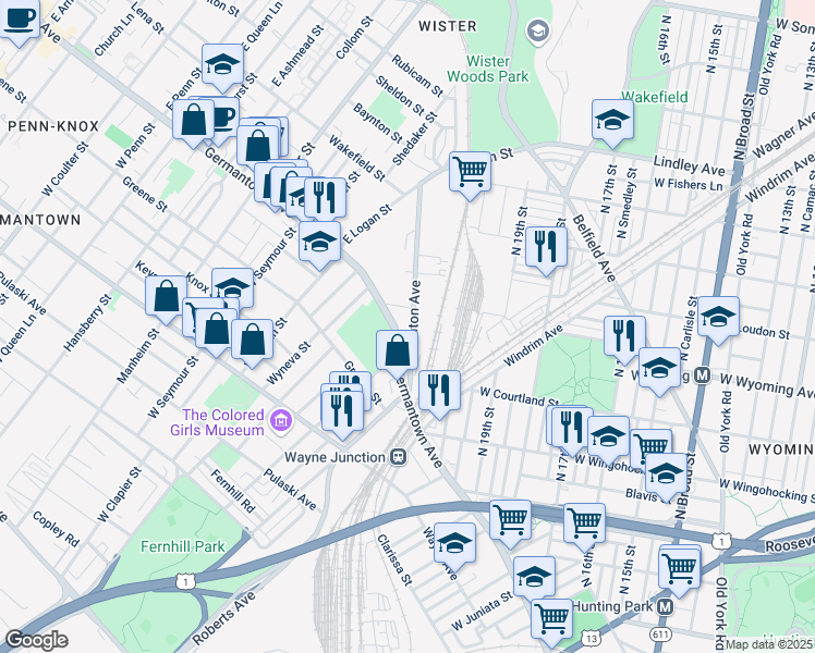 map of restaurants, bars, coffee shops, grocery stores, and more near 4660 Stenton Avenue in Philadelphia