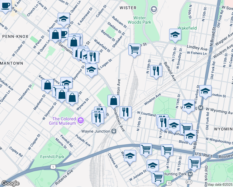 map of restaurants, bars, coffee shops, grocery stores, and more near 4660 Stenton Avenue in Philadelphia