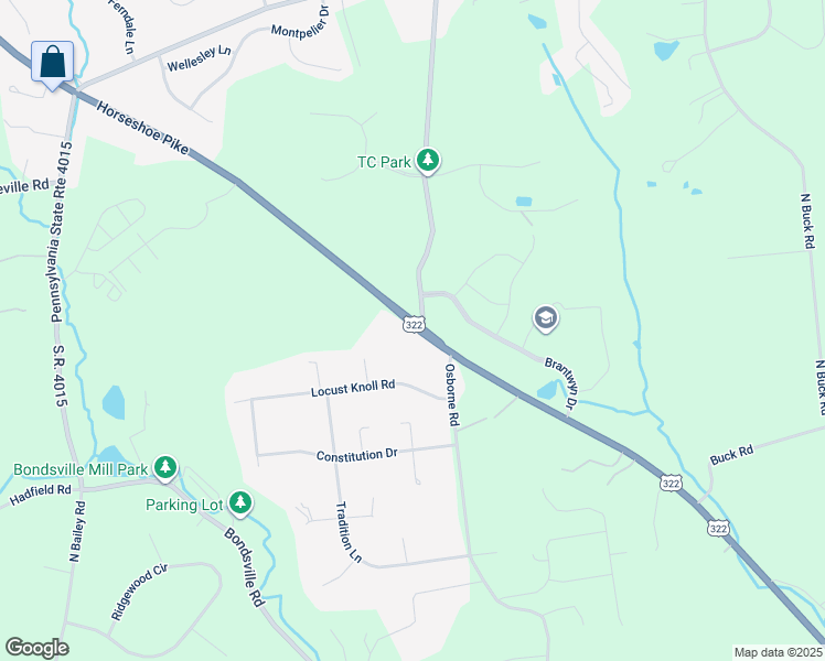 map of restaurants, bars, coffee shops, grocery stores, and more near 1100 Horseshoe Pike in Downingtown