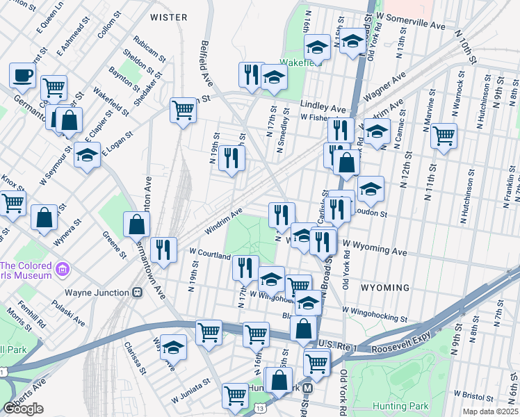 map of restaurants, bars, coffee shops, grocery stores, and more near 1644 West Mentor Street in Philadelphia