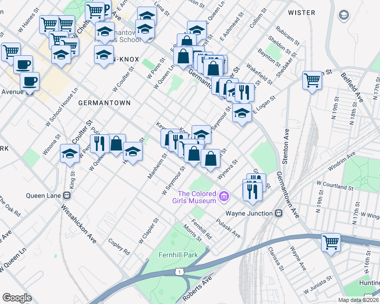 map of restaurants, bars, coffee shops, grocery stores, and more near in Philadelphia
