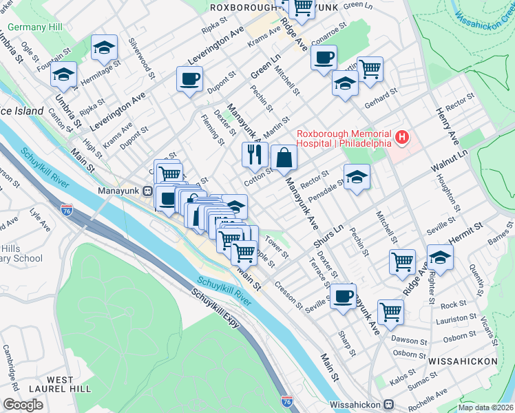 map of restaurants, bars, coffee shops, grocery stores, and more near 211 Lofty Street in Philadelphia