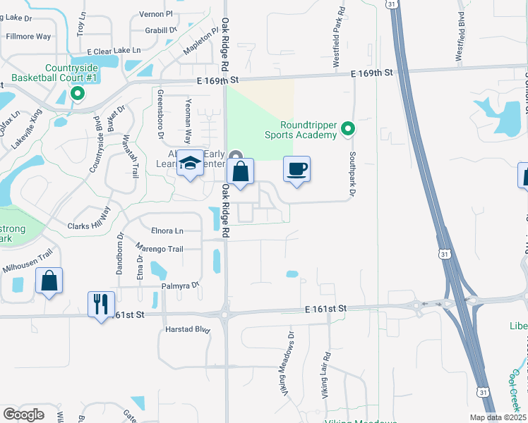 map of restaurants, bars, coffee shops, grocery stores, and more near 837 Ellis Park Drive in Westfield