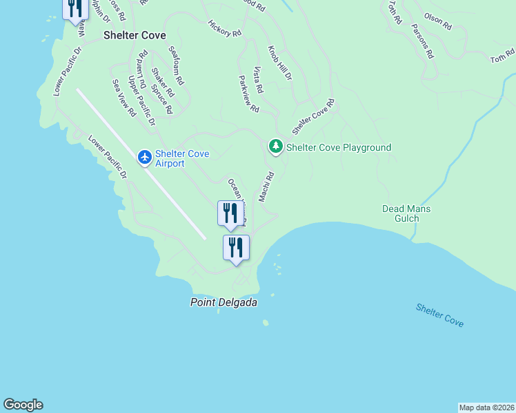 map of restaurants, bars, coffee shops, grocery stores, and more near 245B Machi Road in Whitethorn