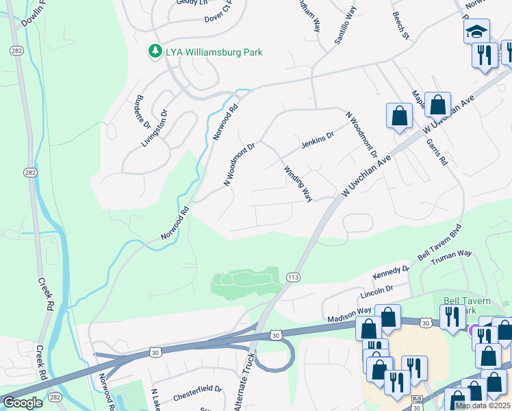 map of restaurants, bars, coffee shops, grocery stores, and more near 4 Hollow Lane in Downingtown