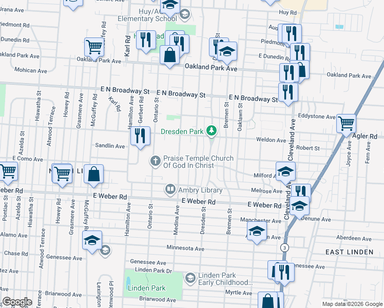 map of restaurants, bars, coffee shops, grocery stores, and more near 2909 Norwood Street in Columbus