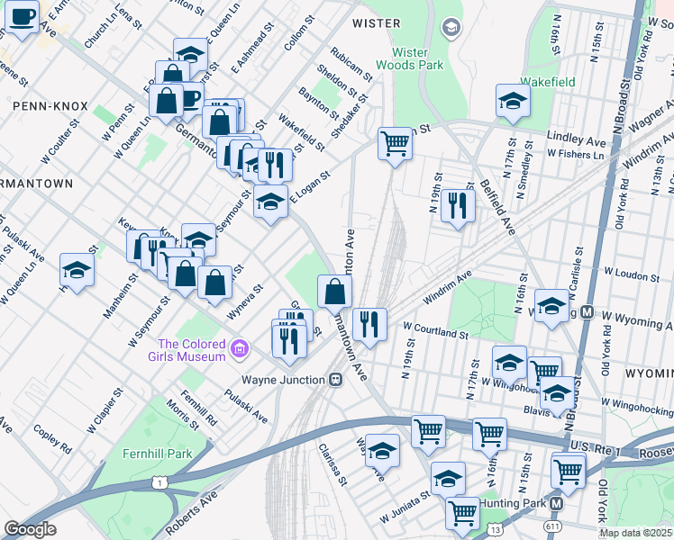 map of restaurants, bars, coffee shops, grocery stores, and more near 4659 Germantown Avenue in Philadelphia