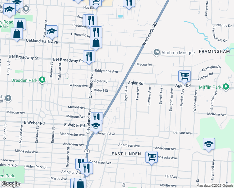map of restaurants, bars, coffee shops, grocery stores, and more near 2852 Westerville Road in Columbus