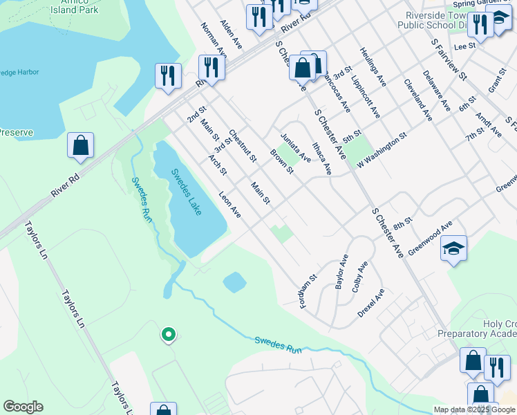map of restaurants, bars, coffee shops, grocery stores, and more near 417 Arch Street in Delran