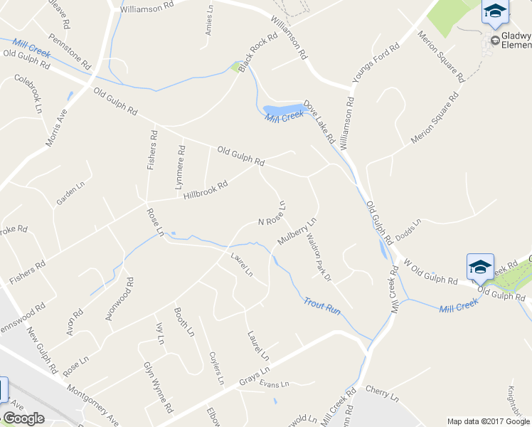 map of restaurants, bars, coffee shops, grocery stores, and more near 440 North Rose Lane in Haverford