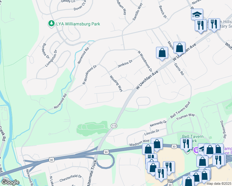 map of restaurants, bars, coffee shops, grocery stores, and more near 200 Campbell Circle in Downingtown