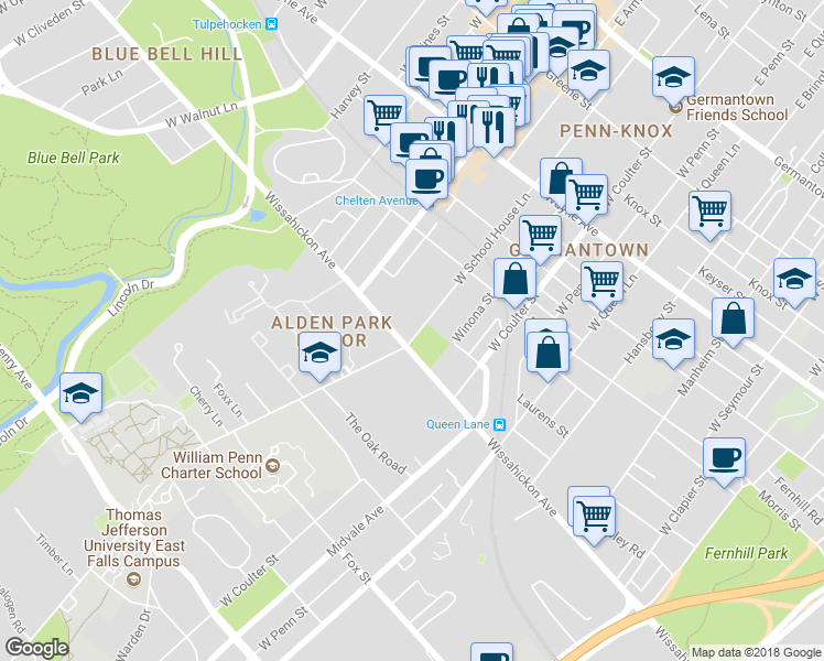 map of restaurants, bars, coffee shops, grocery stores, and more near 461 West School House Lane in Philadelphia