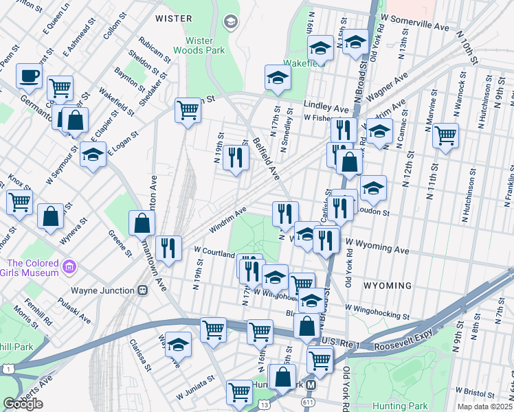 map of restaurants, bars, coffee shops, grocery stores, and more near 1660 West Mentor Street in Philadelphia