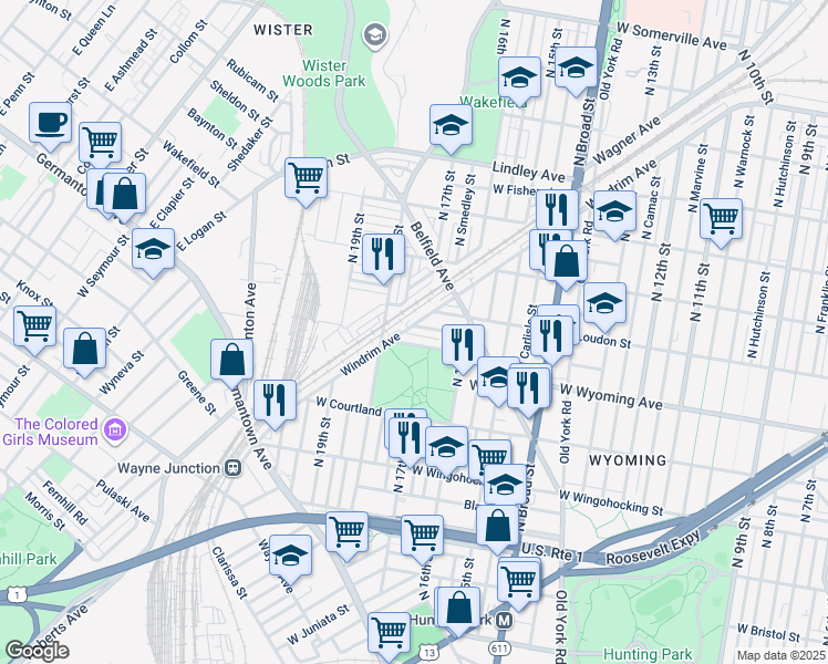map of restaurants, bars, coffee shops, grocery stores, and more near 1664 West Mentor Street in Philadelphia