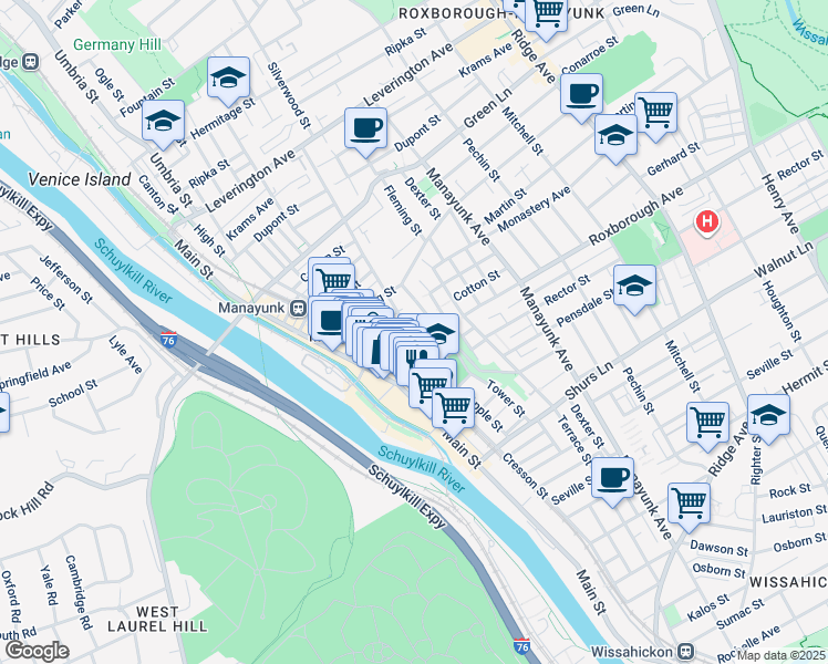map of restaurants, bars, coffee shops, grocery stores, and more near 157 Cotton Street in Philadelphia