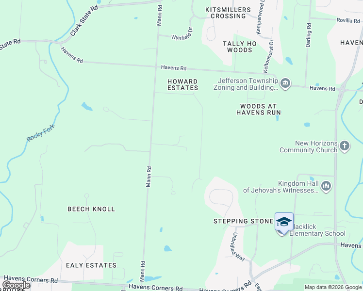 map of restaurants, bars, coffee shops, grocery stores, and more near 3450 Mann Road in Blacklick