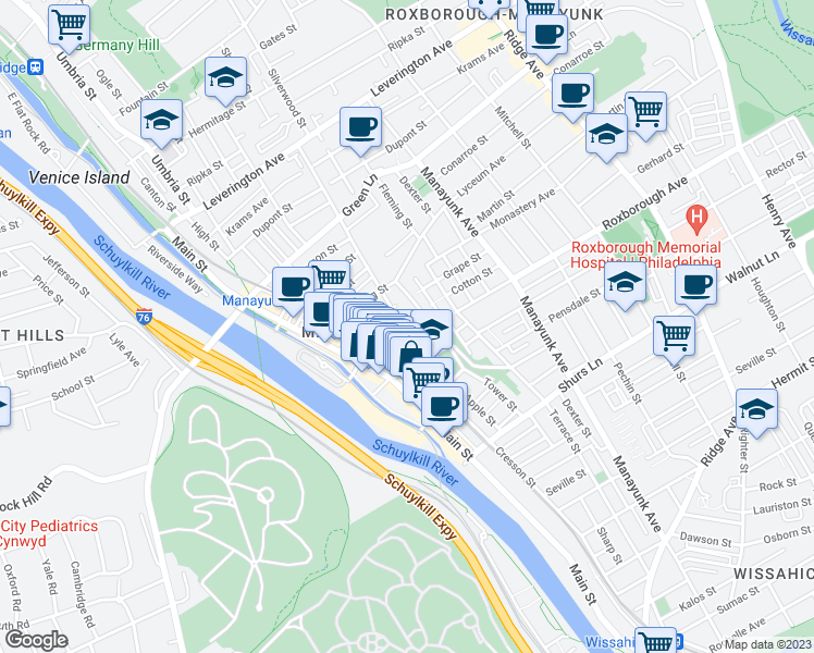 map of restaurants, bars, coffee shops, grocery stores, and more near 155 Cotton Street in Philadelphia