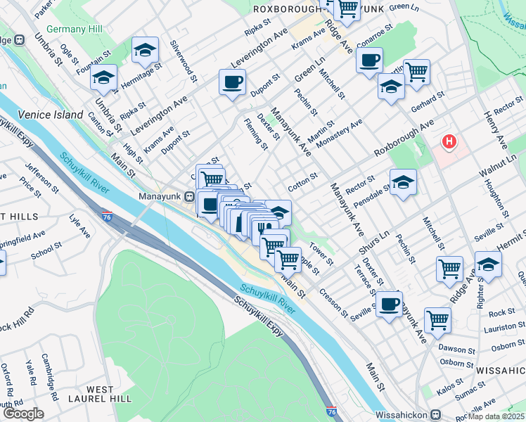 map of restaurants, bars, coffee shops, grocery stores, and more near 157 Cotton Street in Philadelphia