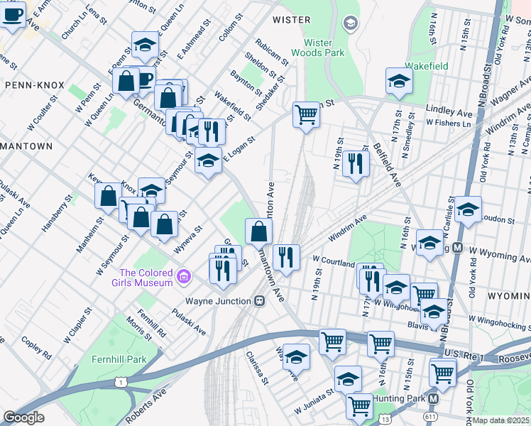 map of restaurants, bars, coffee shops, grocery stores, and more near 4666 Stenton Avenue in Philadelphia