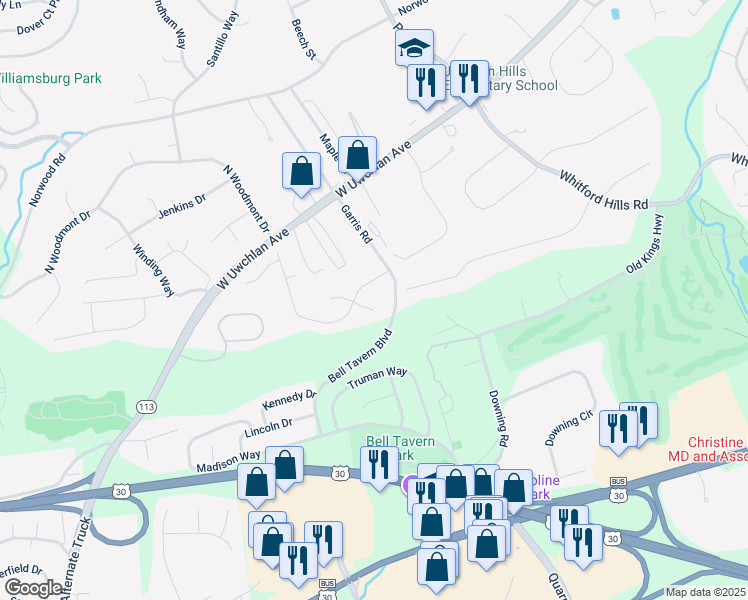 map of restaurants, bars, coffee shops, grocery stores, and more near 3 Jefferson Court in Downingtown
