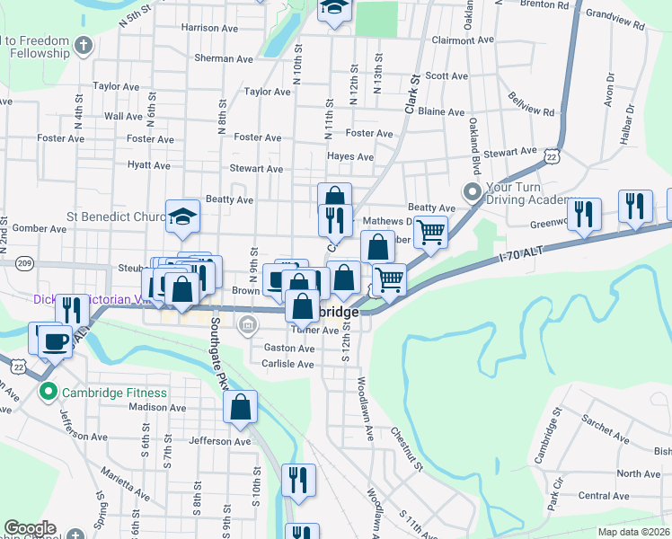 map of restaurants, bars, coffee shops, grocery stores, and more near 1131 Steubenville Avenue in Cambridge