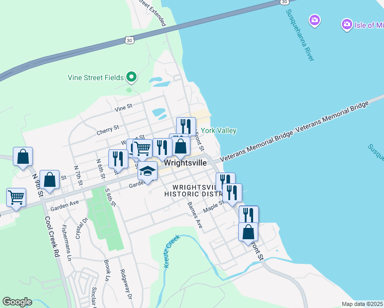 map of restaurants, bars, coffee shops, grocery stores, and more near in Wrightsville