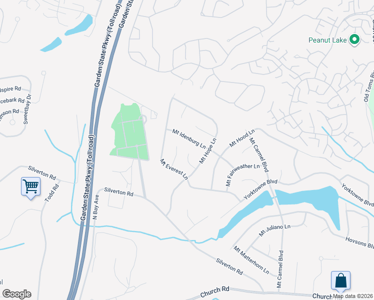 map of restaurants, bars, coffee shops, grocery stores, and more near 36 Mount Rainier Drive in Toms River