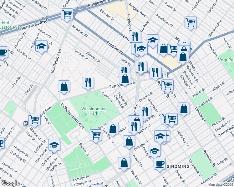 map of restaurants, bars, coffee shops, grocery stores, and more near 4002 Creston Street in Philadelphia