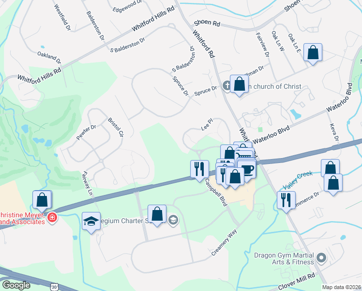 map of restaurants, bars, coffee shops, grocery stores, and more near 489 Lee Place in Exton